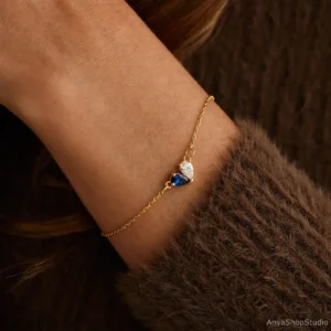 Custom Heart Birthstone Bracelet, 2 Birthstones Bracelet, Mother and Daughter Bracelet, Anniversry Gift, Mothers Gift, Mother's Day Gift